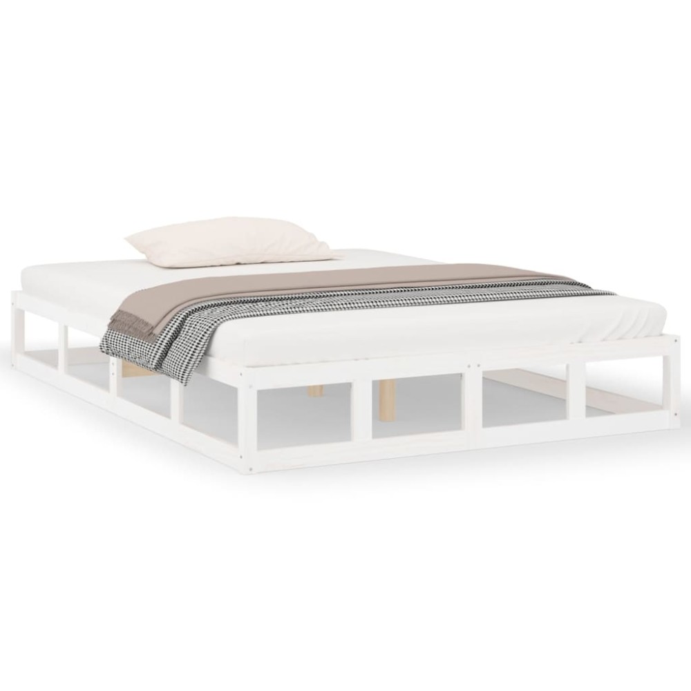 vidaXL Cadru de pat King Size, alb, 150x200 cm, lemn masiv