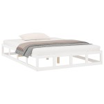 vidaXL Cadru de pat dublu, alb, 135x190 cm, lemn masiv
