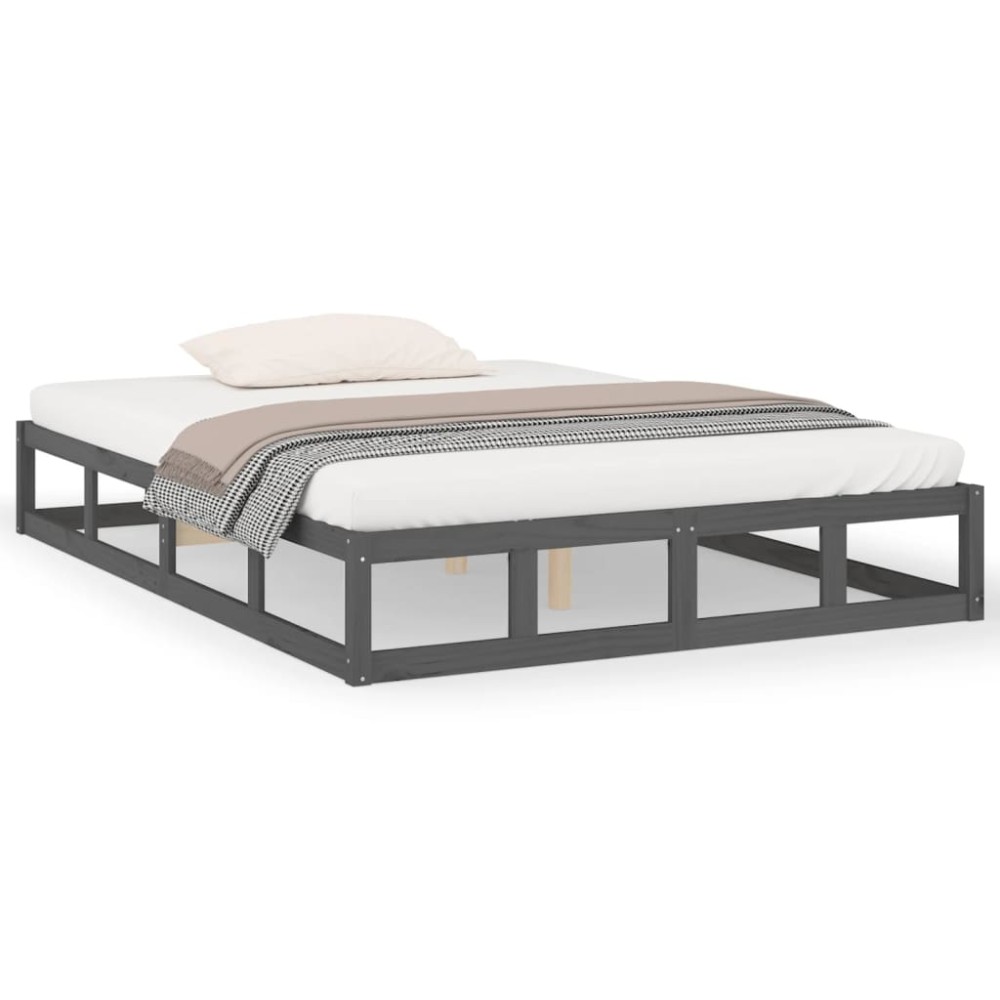 vidaXL Cadru de pat dublu, gri, 135x190 cm, lemn masiv