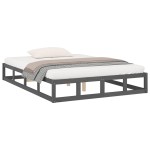 vidaXL Cadru de pat dublu, gri, 135x190 cm, lemn masiv