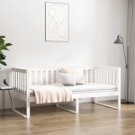 vidaXL Pat de zi fără saltea, alb, 90x200 cm, lemn masiv pin