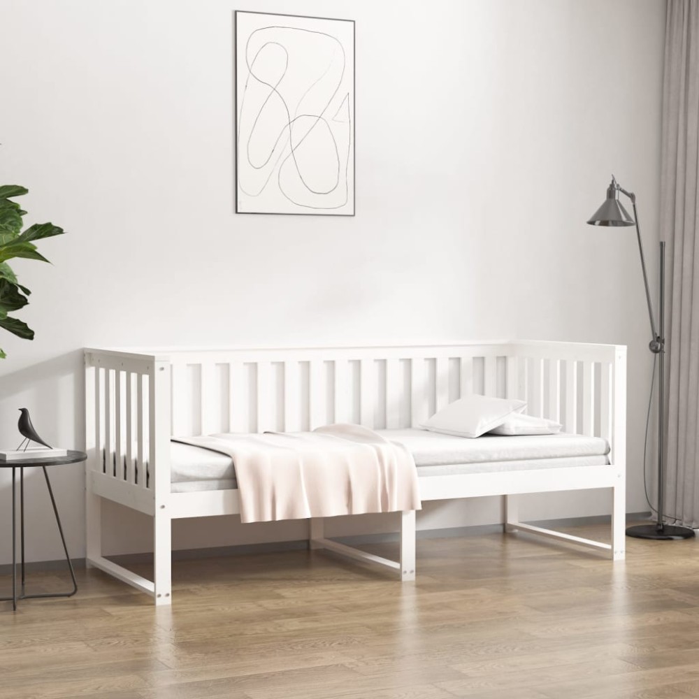vidaXL Pat de zi fără saltea, alb, 80x200 cm, lemn masiv pin