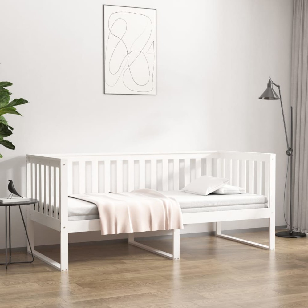 vidaXL Pat de zi fără saltea alb 100x200 cm lemn masiv de pin