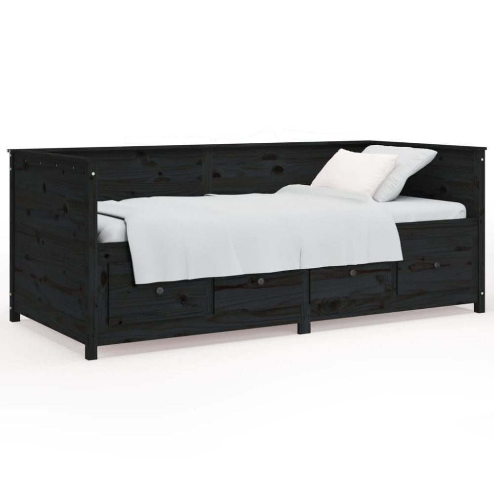 vidaXL Pat de zi, negru, 90x190 cm, lemn masiv de pin
