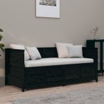 vidaXL Pat de zi, negru, 90x190 cm, lemn masiv de pin vidaXL Pat de zi, negru, 90x190 cm, lemn masiv de pin