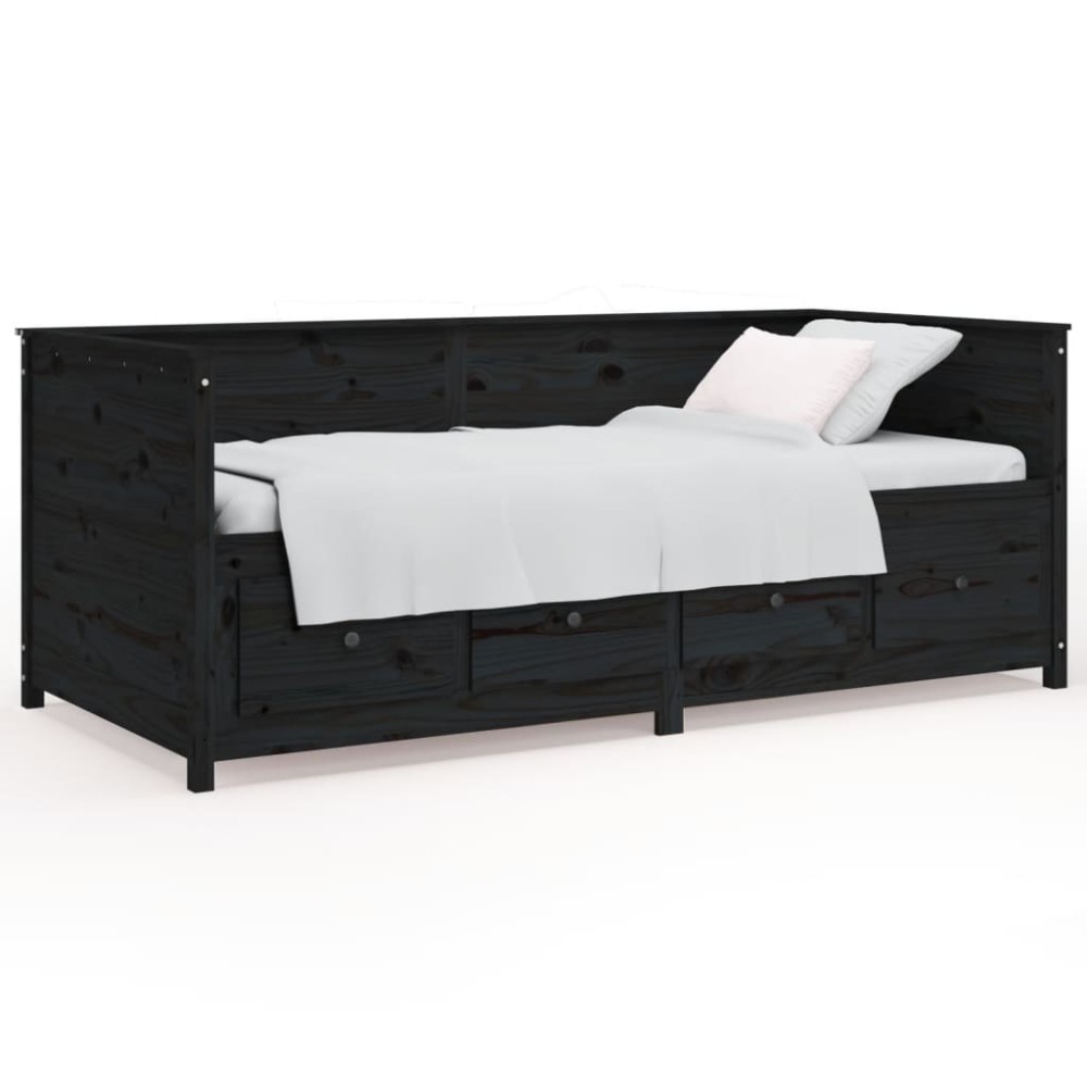 vidaXL Pat de zi, negru, 75x190 cm, lemn masiv de pin