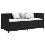 vidaXL Pat de zi, negru, 75x190 cm, lemn masiv de pin