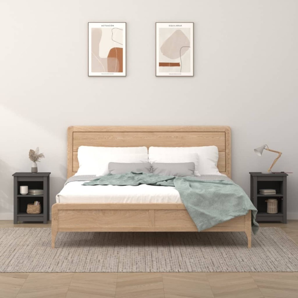 vidaXL Noptiere, 2 buc., gri, 40x35x55 cm, lemn masiv de pin