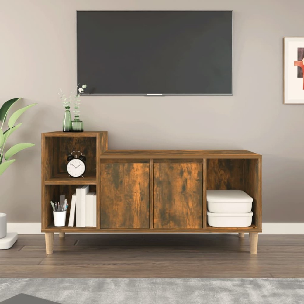 vidaXL Comodă TV, stejar fumuriu, 100x35x55 cm, lemn prelucrat