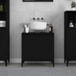 vidaXL Dulap de chiuvetă, negru, 58x33x60 cm, lemn prelucrat vidaXL Dulap de chiuvetă, negru, 58x33x60 cm, lemn prelucrat