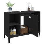 vidaXL Dulap de chiuvetă, negru, 80x33x60 cm, lemn prelucrat vidaXL Dulap de chiuvetă, negru, 80x33x60 cm, lemn prelucrat
