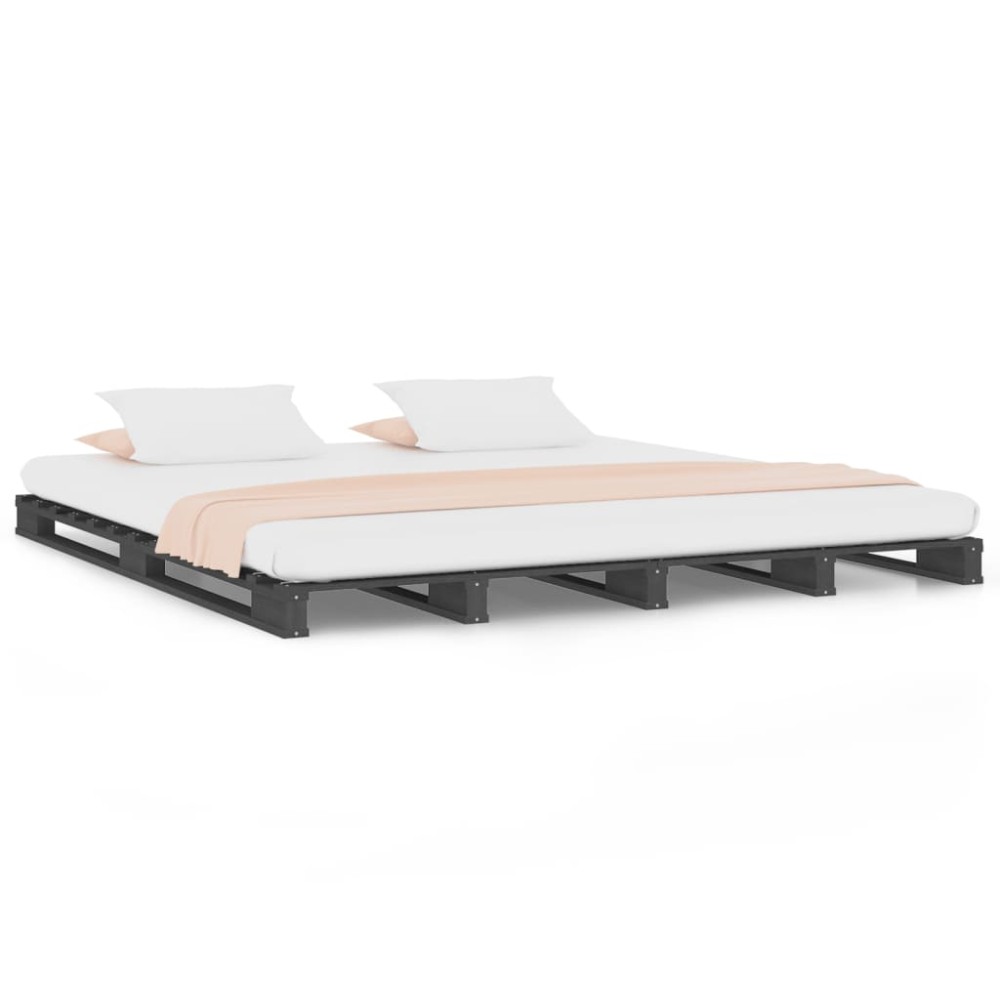 vidaXL Pat din paleți King Size, gri, 150x200 cm, lemn masiv de pin
