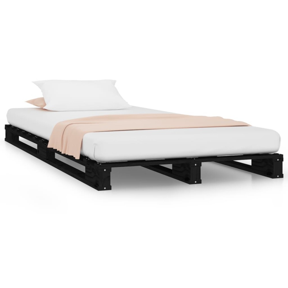 vidaXL Pat din paleți Single Small negru 75x190 cm lemn masiv pin