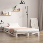 vidaXL Pat din paleți Single, alb, 90x190 cm, lemn masiv de pin vidaXL Pat din paleți Single, alb, 90x190 cm, lemn masiv de pin