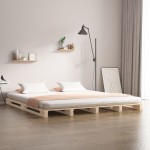 vidaXL Pat din paleți Double, 135x190 cm, lemn masiv de pin vidaXL Pat din paleți Double, 135x190 cm, lemn masiv de pin