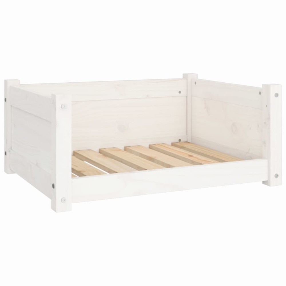 vidaXL Pat pentru câini, alb, 65,5x50,5x28 cm, lemn masiv de pin