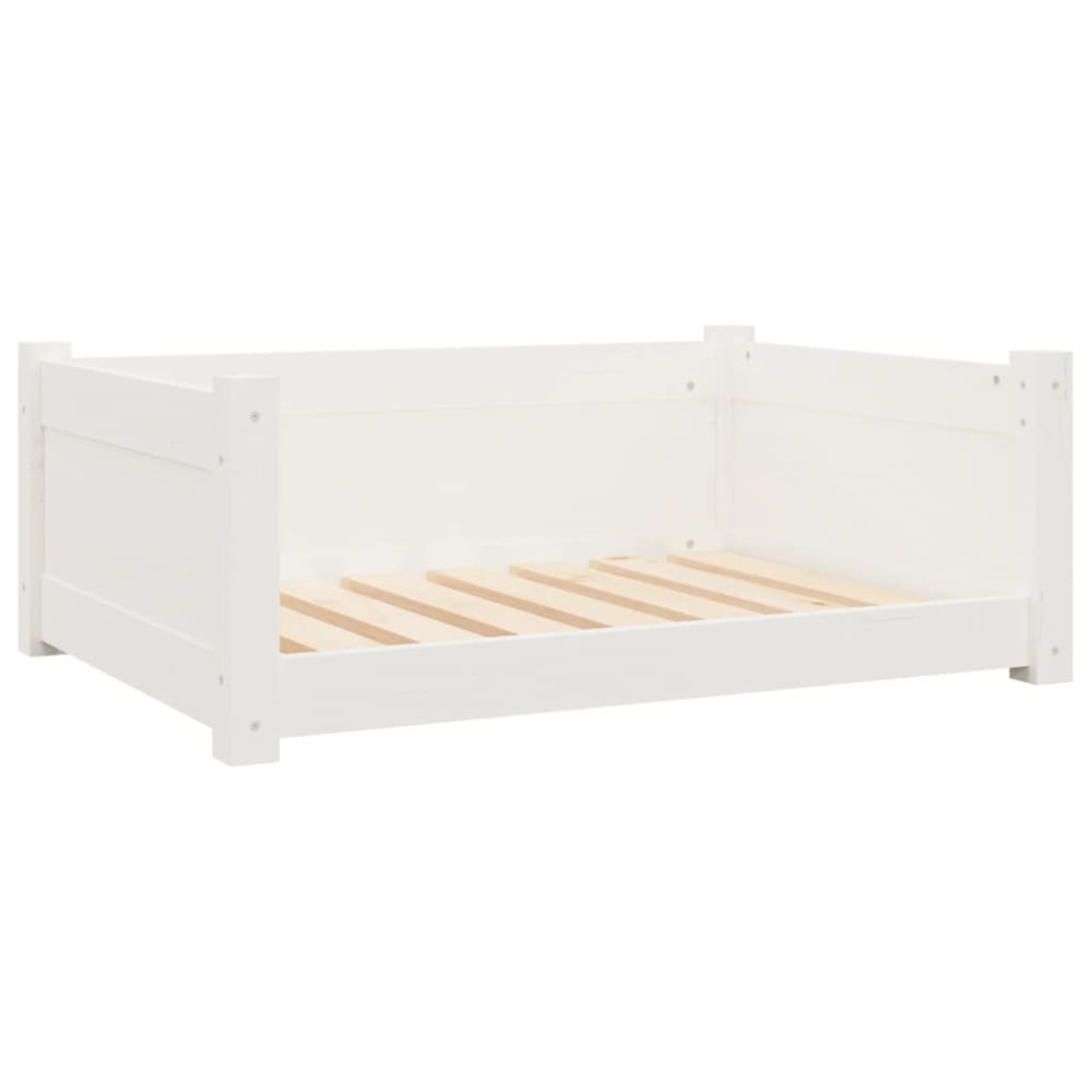 vidaXL Pat pentru câini, alb, 75,5x55,5x28 cm, lemn masiv de pin