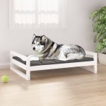 vidaXL Pat pentru câini, alb, 105,5x75,5x28 cm, lemn masiv de pin vidaXL Pat pentru câini, alb, 105,5x75,5x28 cm, lemn masiv de pin