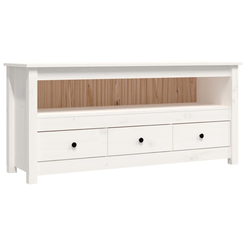 vidaXL Comodă TV, alb, 114x35x52 cm, lemn masiv de pin