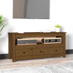 vidaXL Comodă TV, maro miere, 114x35x52 cm, lemn masiv de pin vidaXL Comodă TV, maro miere, 114x35x52 cm, lemn masiv de pin