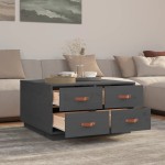 vidaXL Măsuță de cafea, gri, 80x80x45 cm, lemn masiv de pin vidaXL Măsuță de cafea, gri, 80x80x45 cm, lemn masiv de pin