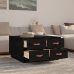 vidaXL Măsuță de cafea, negru, 80x80x45 cm, lemn masiv de pin vidaXL Măsuță de cafea, negru, 80x80x45 cm, lemn masiv de pin