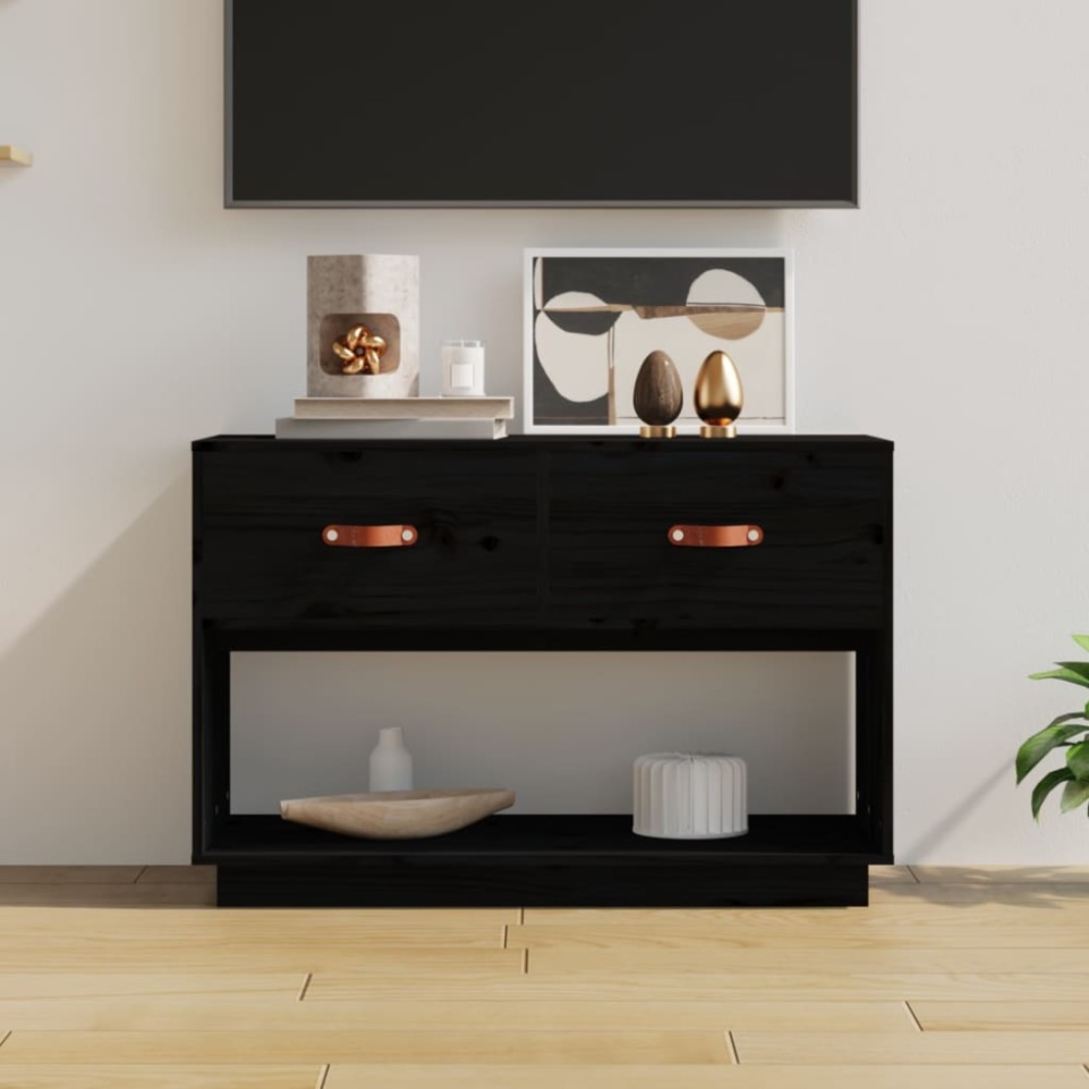 vidaXL Comodă TV, negru, 90x40x60 cm, lemn masiv de pin