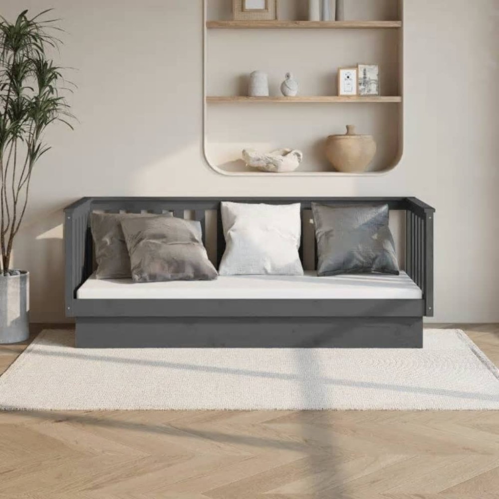 vidaXL Pat de zi, gri, 90x190 cm, lemn masiv de pin