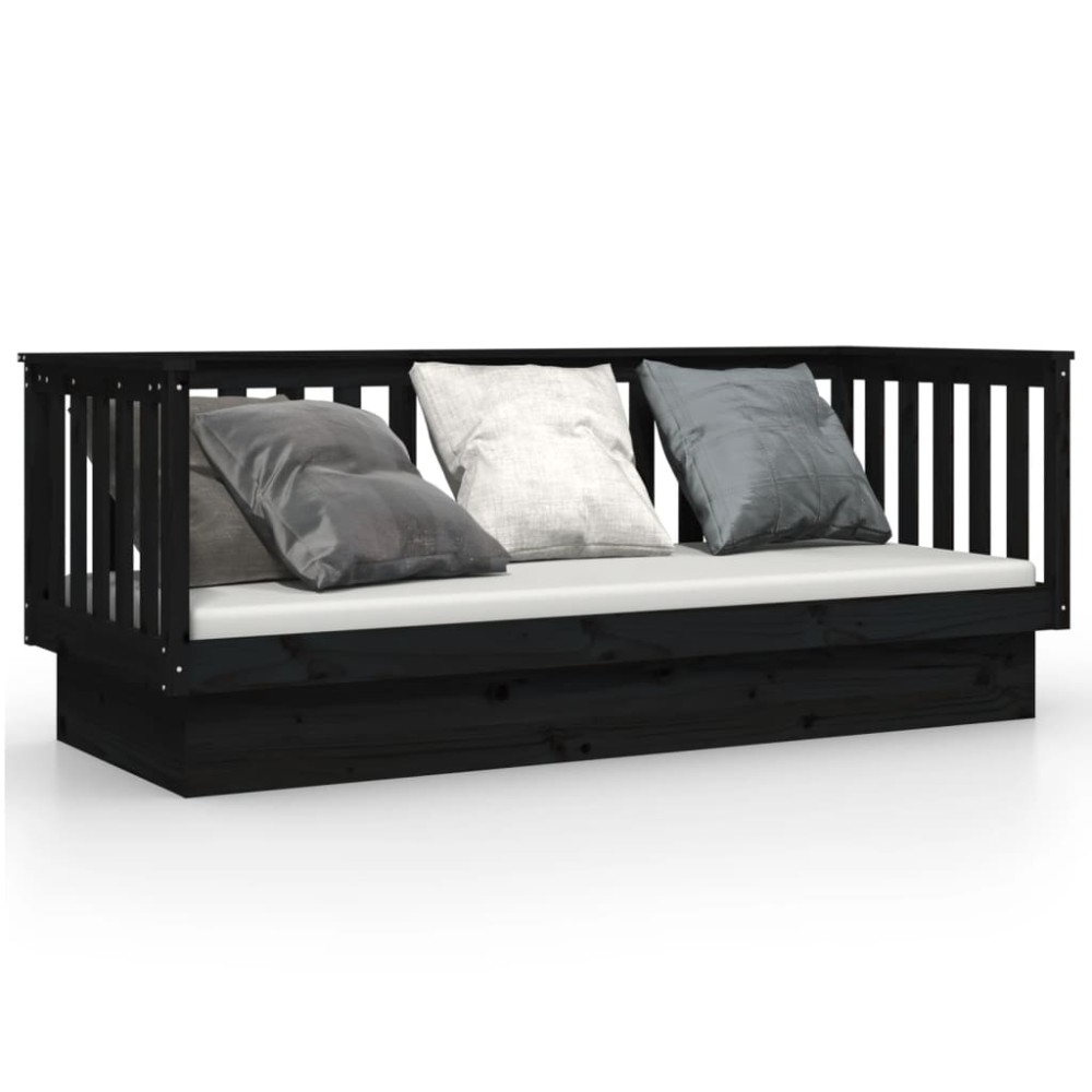 vidaXL Pat de zi, negru, 90x190 cm, lemn masiv de pin