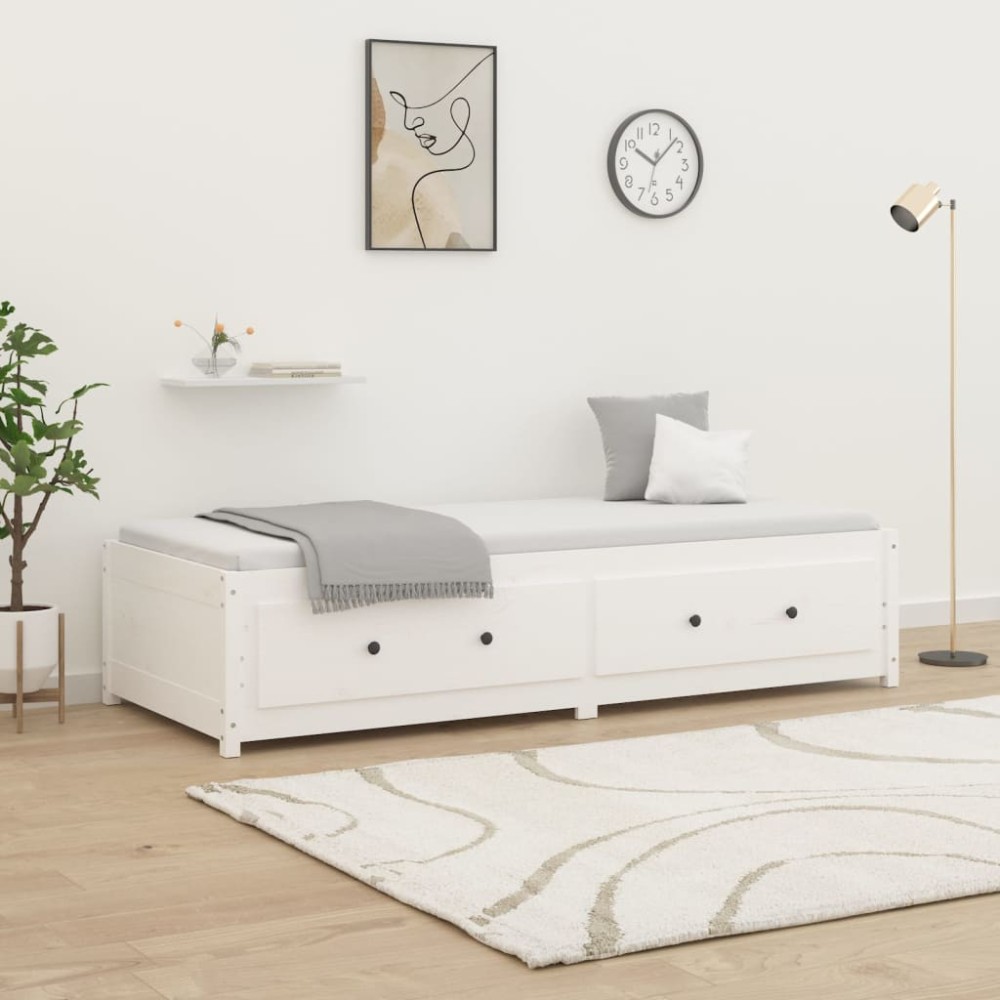 vidaXL Pat de zi fără saltea, alb, 80x200 cm, lemn masiv pin