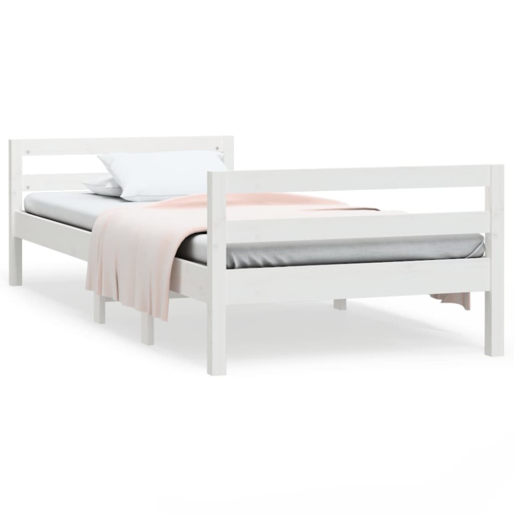 vidaXL Cadru de pat fără saltea, alb, 75x190 cm, lemn masiv de pin