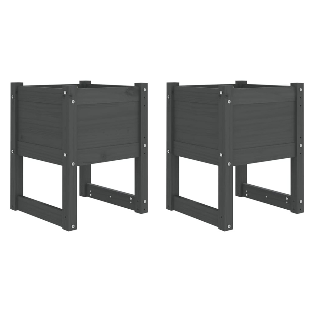 vidaXL Jardiniere, 2 buc., gri, 40x40x52,5 cm, lemn masiv de pin
