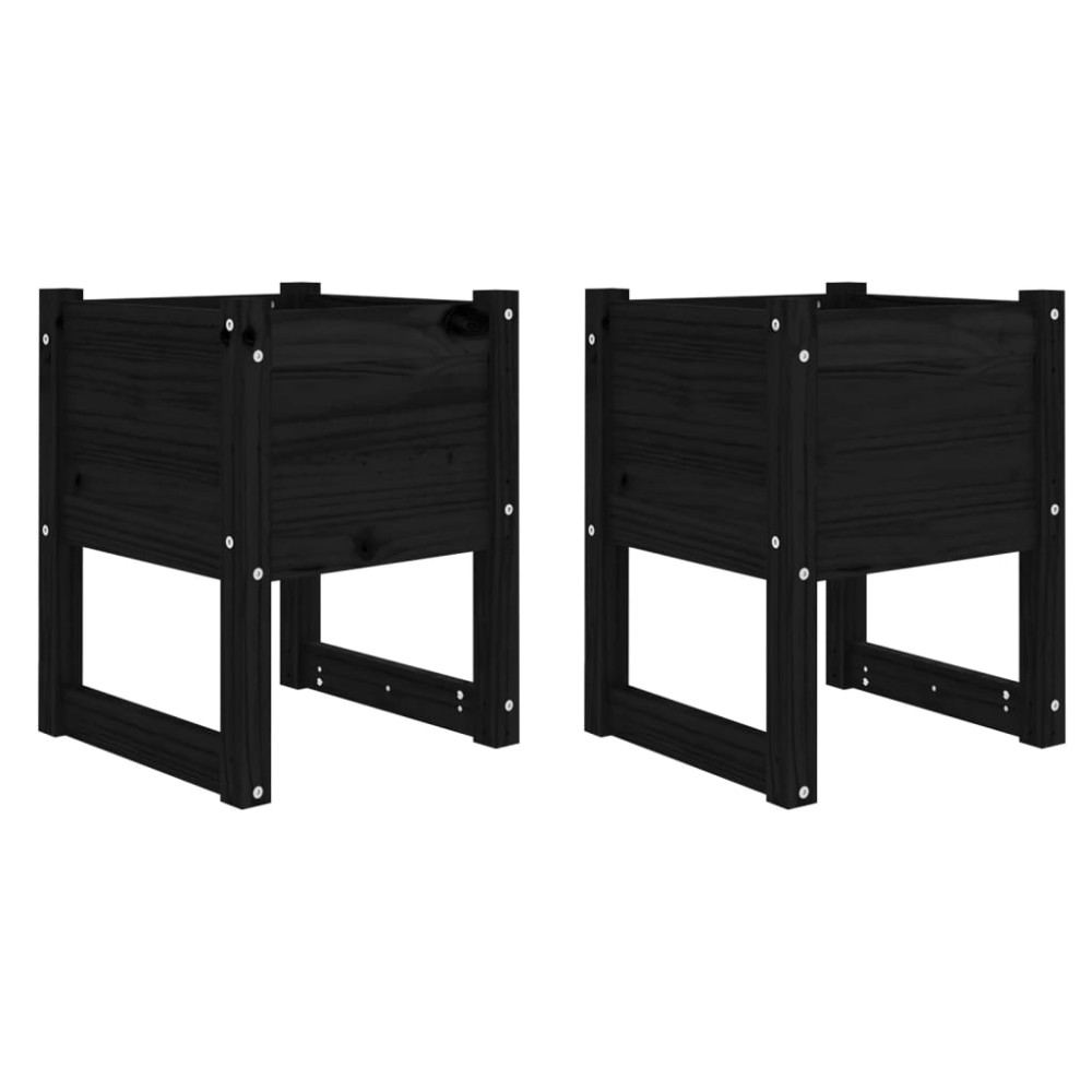 vidaXL Jardiniere, 2 buc, Negru, 40x40x52,5 cm, lemn masiv de pin