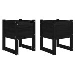 vidaXL Jardiniere, 2 buc, Negru, 40x40x52,5 cm, lemn masiv de pin