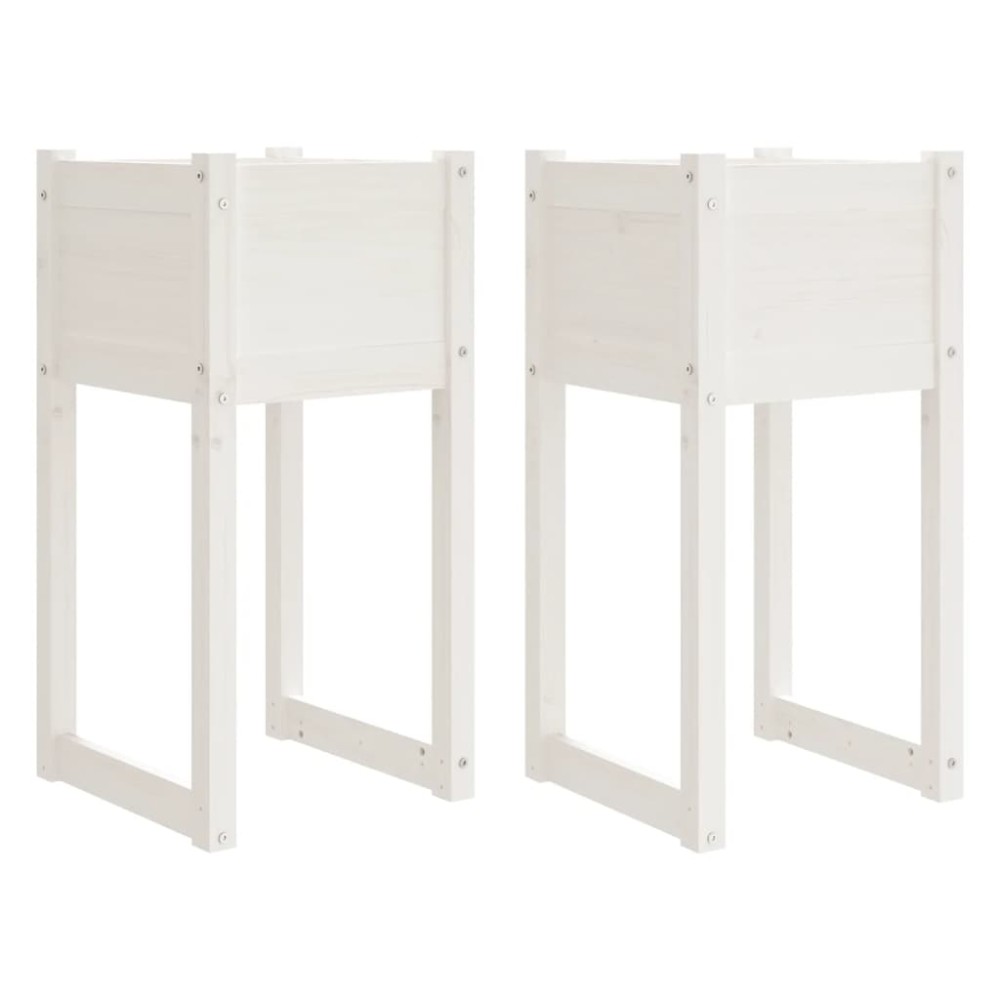 vidaXL Jardiniere, 2 buc., alb, 40x40x81 cm, lemn masiv de pin