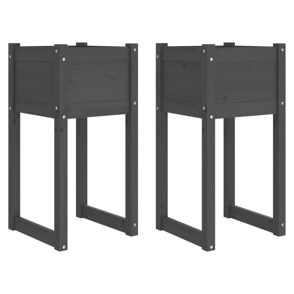 vidaXL Jardiniere, 2 buc., gri, 40x40x81 cm, lemn masiv de pin