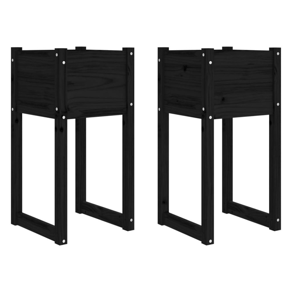 vidaXL Jardiniere, 2 buc., Negru, 40x40x52,5 cm, lemn masiv de pin
