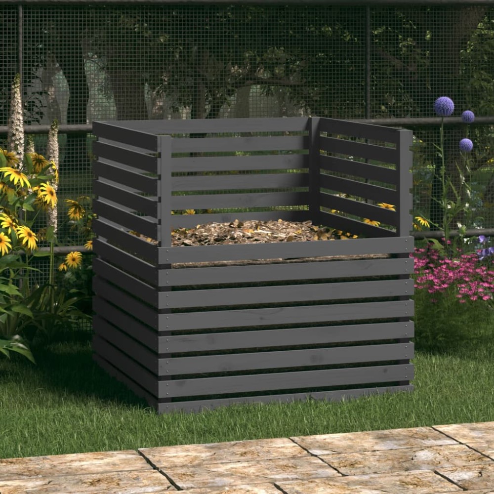 vidaXL Compostor, gri, 100x100x102 cm, lemn masiv de pin