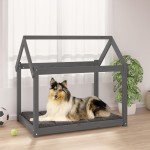 vidaXL Pat pentru câini, gri, 101 x 70 x 90 cm, lemn masiv de pin vidaXL Pat pentru câini, gri, 101 x 70 x 90 cm, lemn masiv de pin