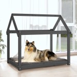 vidaXL Pat pentru câini, gri, 101 x 70 x 90 cm, lemn masiv de pin vidaXL Pat pentru câini, gri, 101 x 70 x 90 cm, lemn masiv de pin