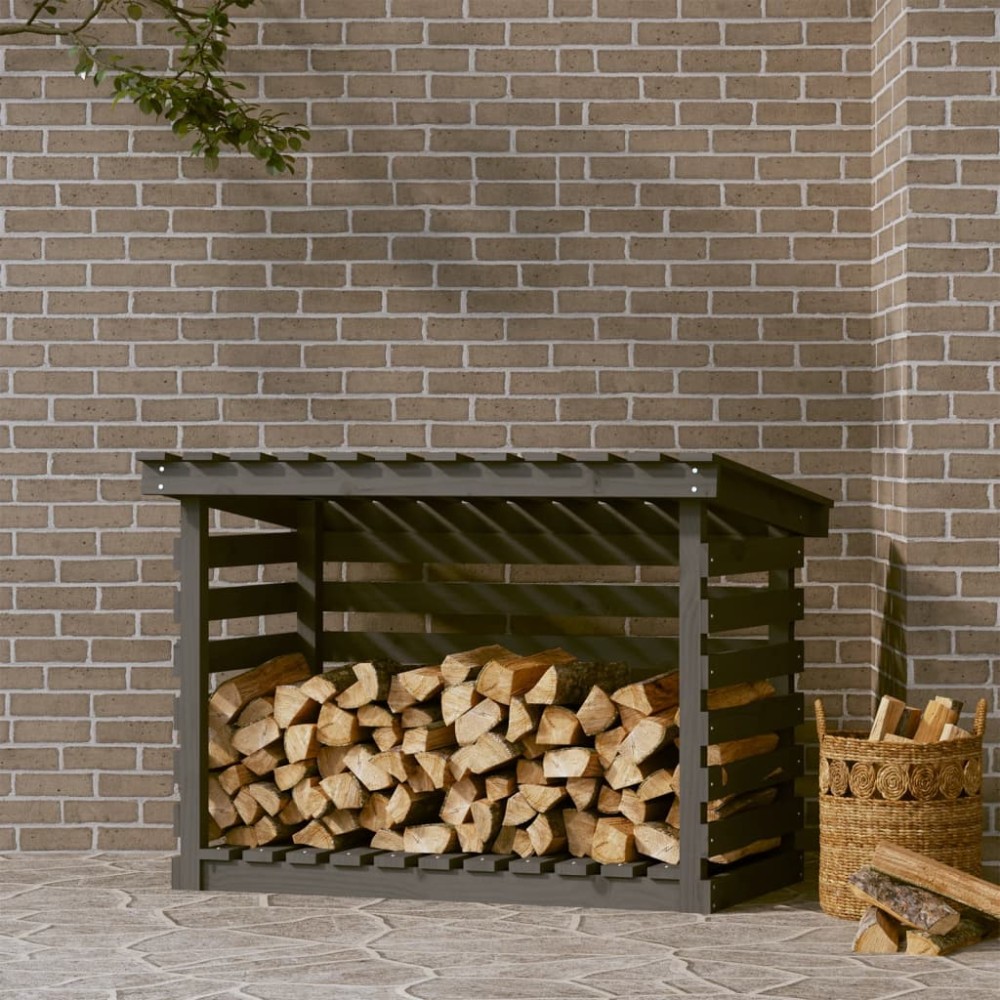 vidaXL Rastel pentru lemne de foc, gri, 108x73x79 cm, lemn masiv pin