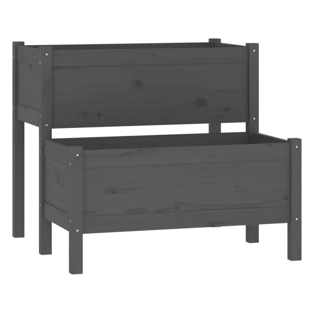 vidaXL Jardinieră, gri, 84,5x84x75 cm, lemn masiv de pin