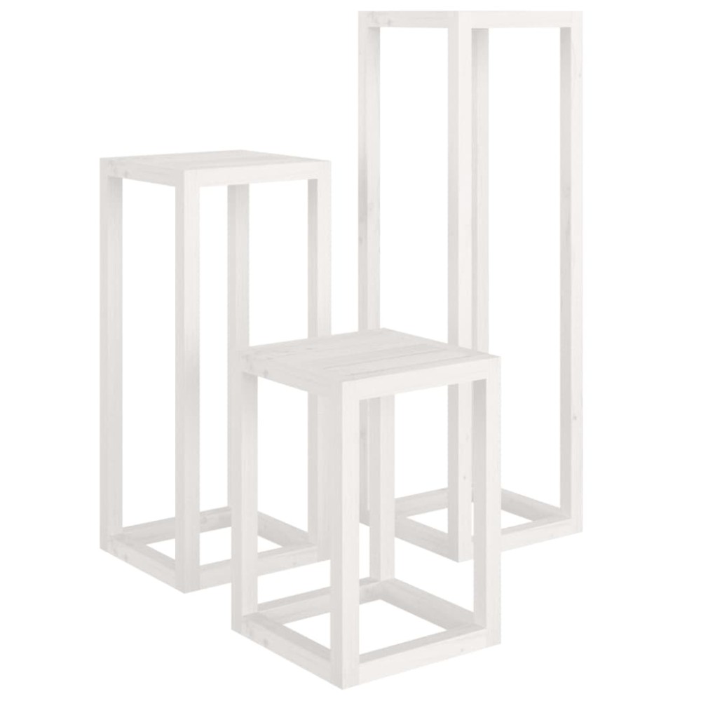 vidaXL Set suport de plante, 3 piese, alb, lemn masiv de pin