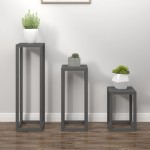 vidaXL Set suport de plante, 3 piese, gri, lemn masiv de pin vidaXL Set suport de plante, 3 piese, gri, lemn masiv de pin