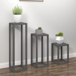 vidaXL Set suport de plante, 3 piese, gri, lemn masiv de pin vidaXL Set suport de plante, 3 piese, gri, lemn masiv de pin