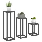 vidaXL Set suport de plante, 3 piese, gri, lemn masiv de pin vidaXL Set suport de plante, 3 piese, gri, lemn masiv de pin
