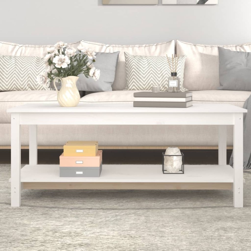 vidaXL Măsuță de cafea, alb, 110x55x45 cm, lemn masiv de pin