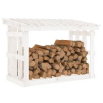 vidaXL Rastel pentru lemne de foc, alb, 108x64,5x77 cm, lemn masiv pin vidaXL Rastel pentru lemne de foc, alb, 108x64,5x77 cm, lemn masiv pin