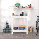 vidaXL Banc de lucru, alb, 80x50x80 cm, lemn masiv pin vidaXL Banc de lucru, alb, 80x50x80 cm, lemn masiv pin