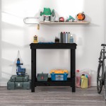 vidaXL Banc de lucru, negru, 80x50x80 cm, lemn masiv pin vidaXL Banc de lucru, negru, 80x50x80 cm, lemn masiv pin